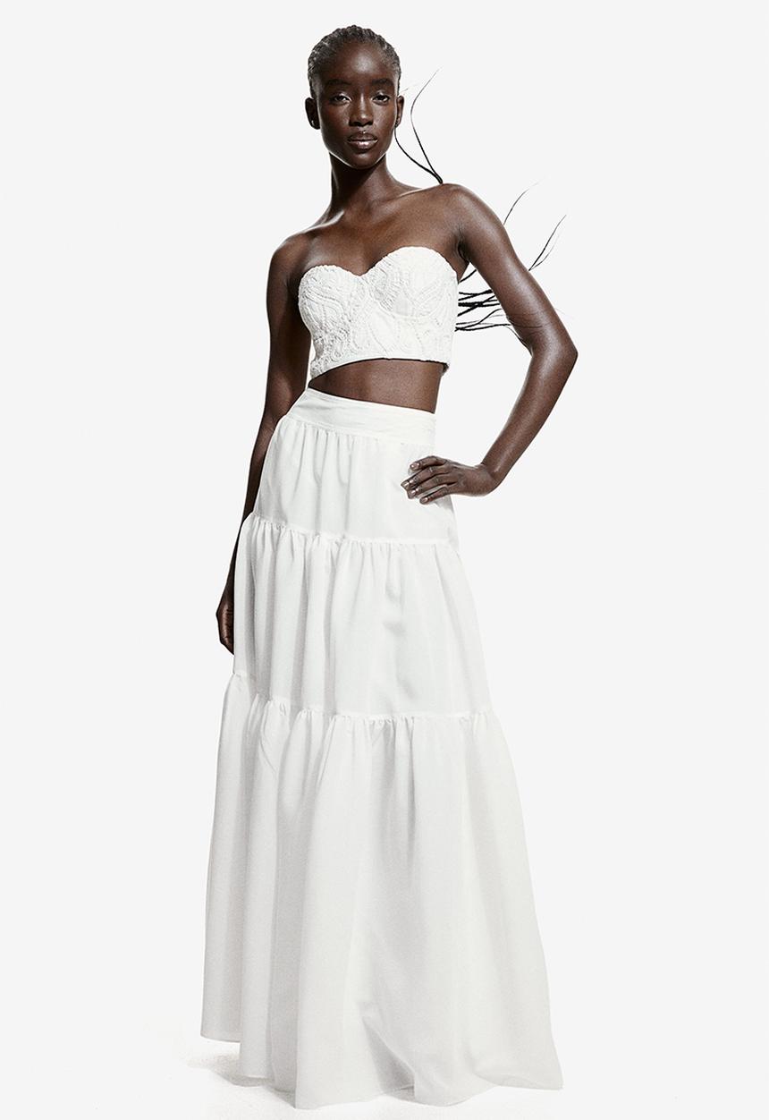 H&M - Tiered maxi skirt - white