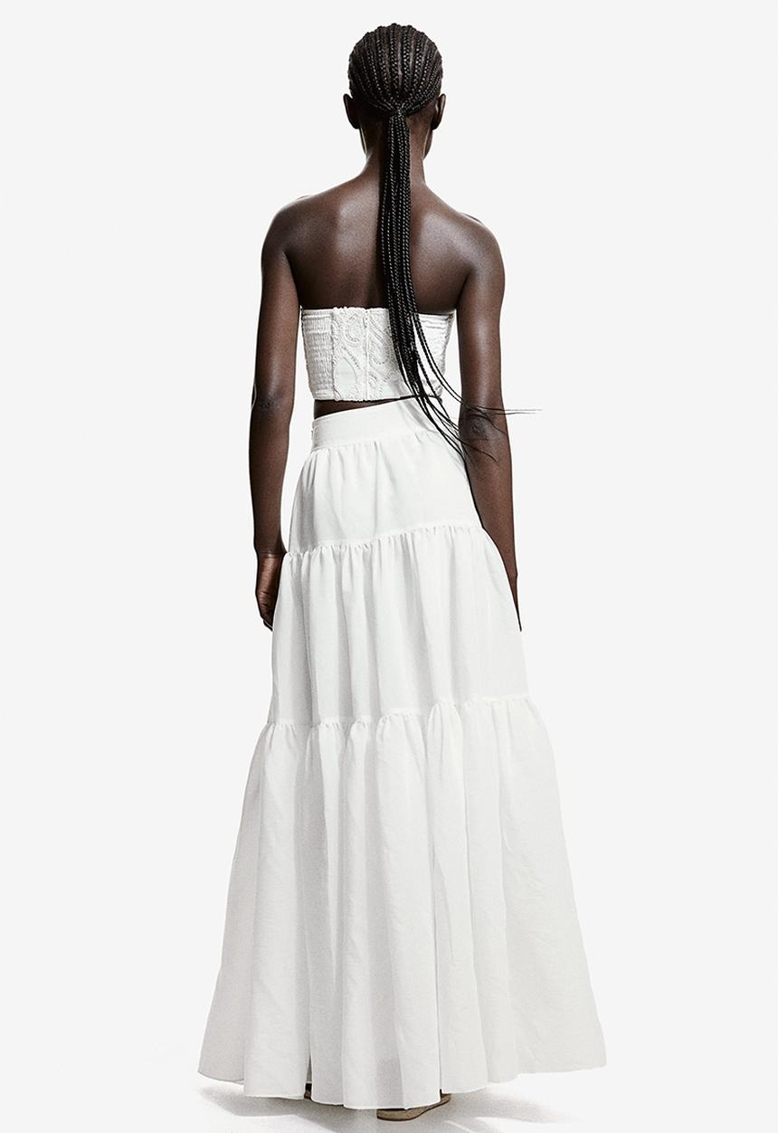 H&M - Tiered maxi skirt - white
