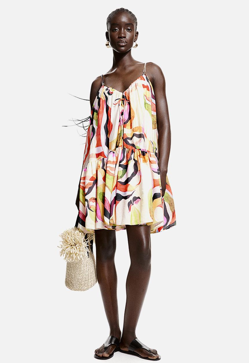 H&M - A-line dress - cream patterned