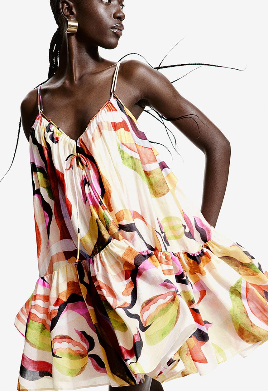 H&M - A-line dress - cream patterned