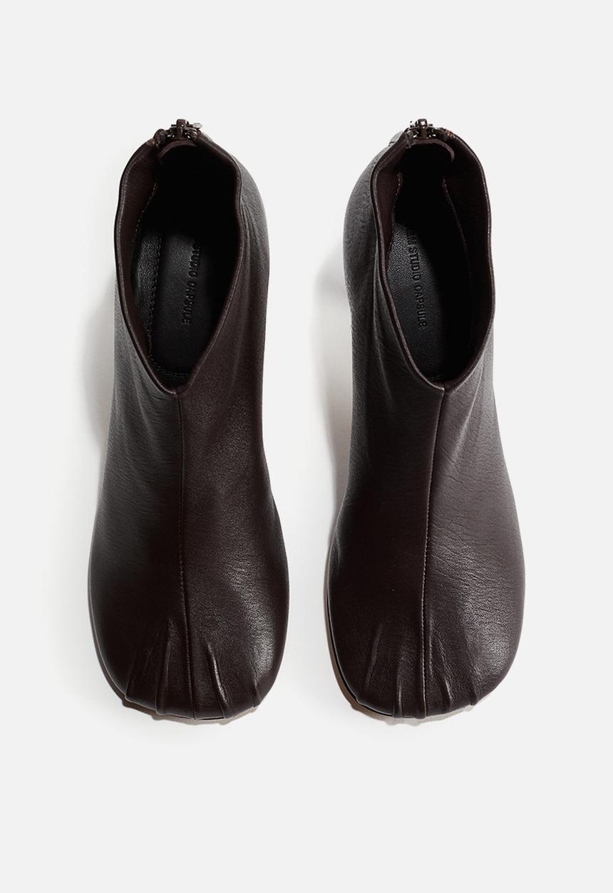 H&M - H&M Studio: Pleat-detail heeled boots - burgundy