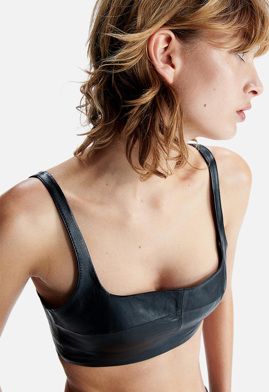 H&M - H&M Studio: Leather crop top - black