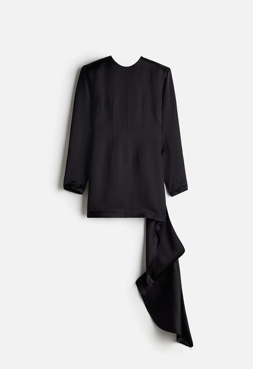 H&M - H&M Studio: Draped-panel shoulder-pad dress - black