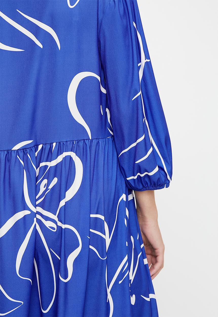 edit - Printed tiered midi dress - ink sketched floral stripe dbl border
