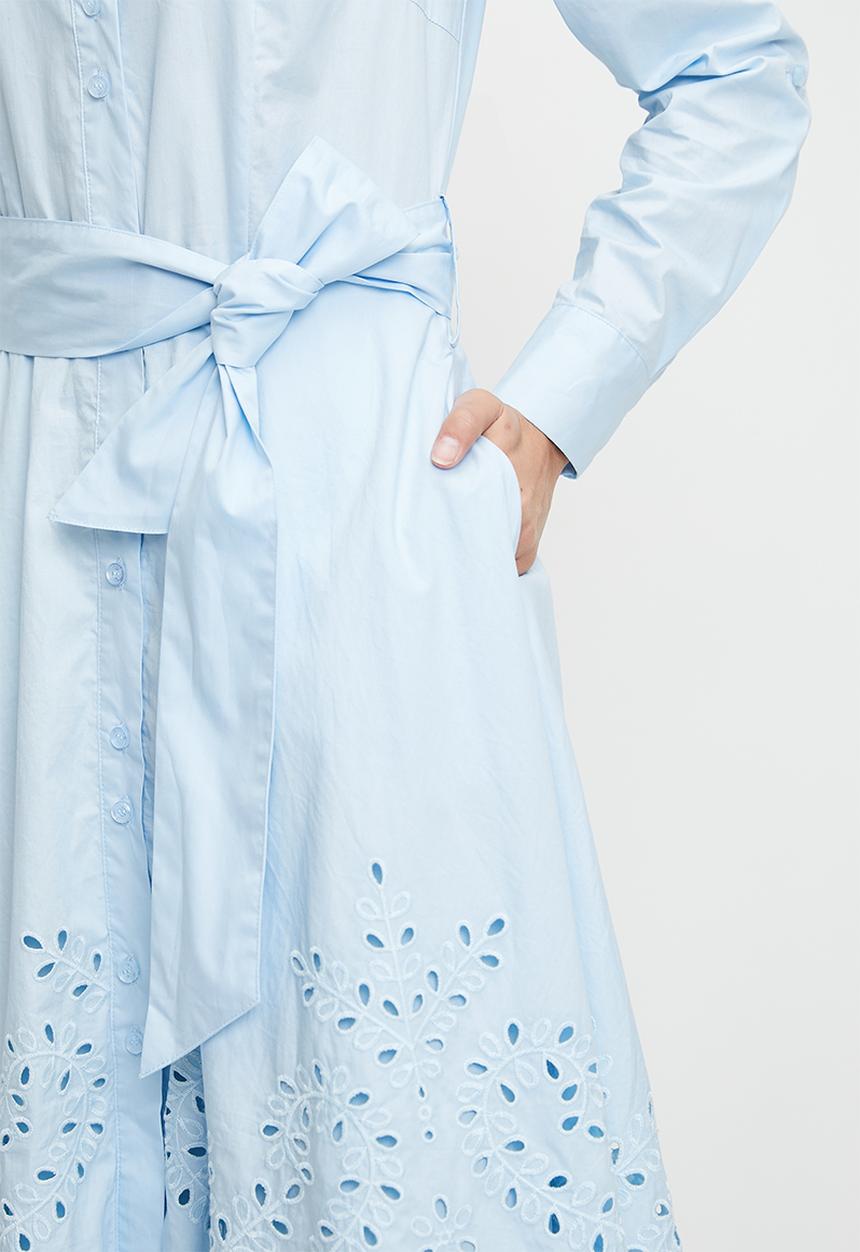 Pringle of Scotland - Pringle allison shirt dress w anglaise border - lt blue