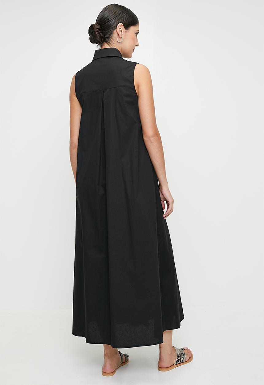 edit - Button Thru Tuck Detail Shirt Dress - Black