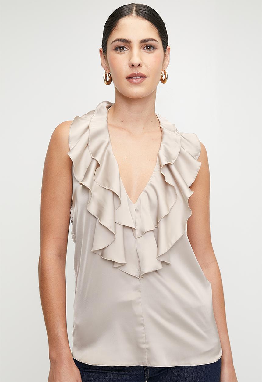 edit - Ruffle chiffon blouse - simply taupe