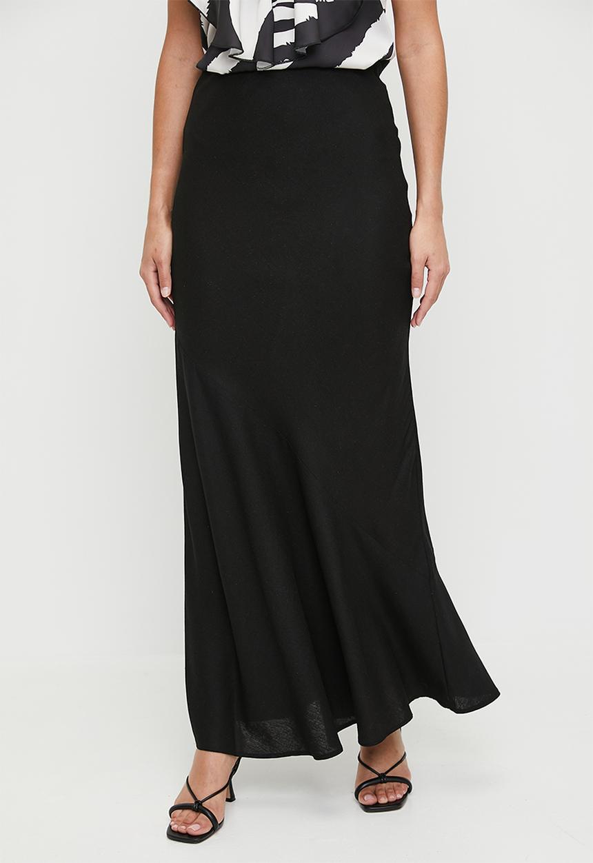 edit - Bias laundered linen maxi slip skirt - black