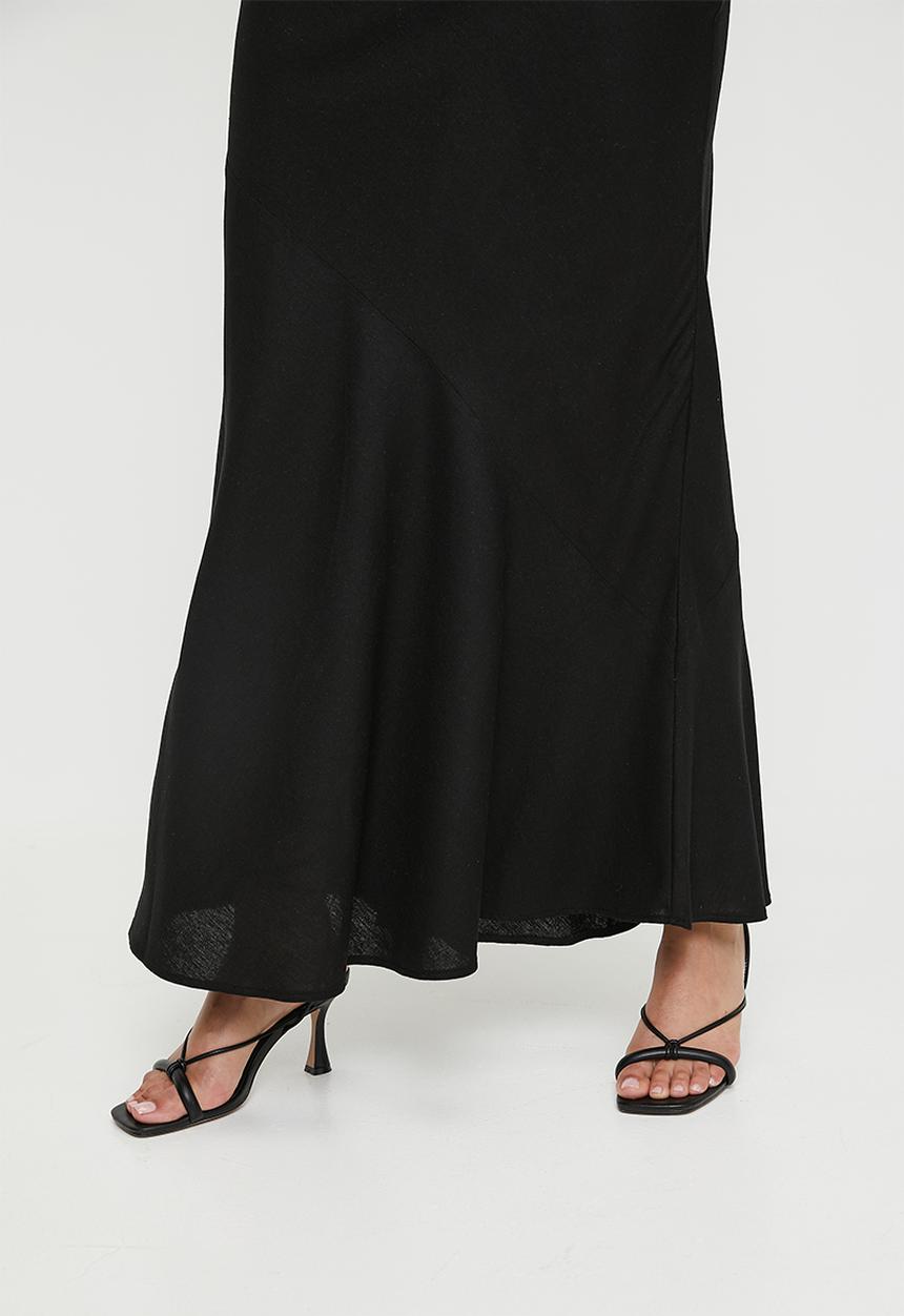 edit - Bias laundered linen maxi slip skirt - black