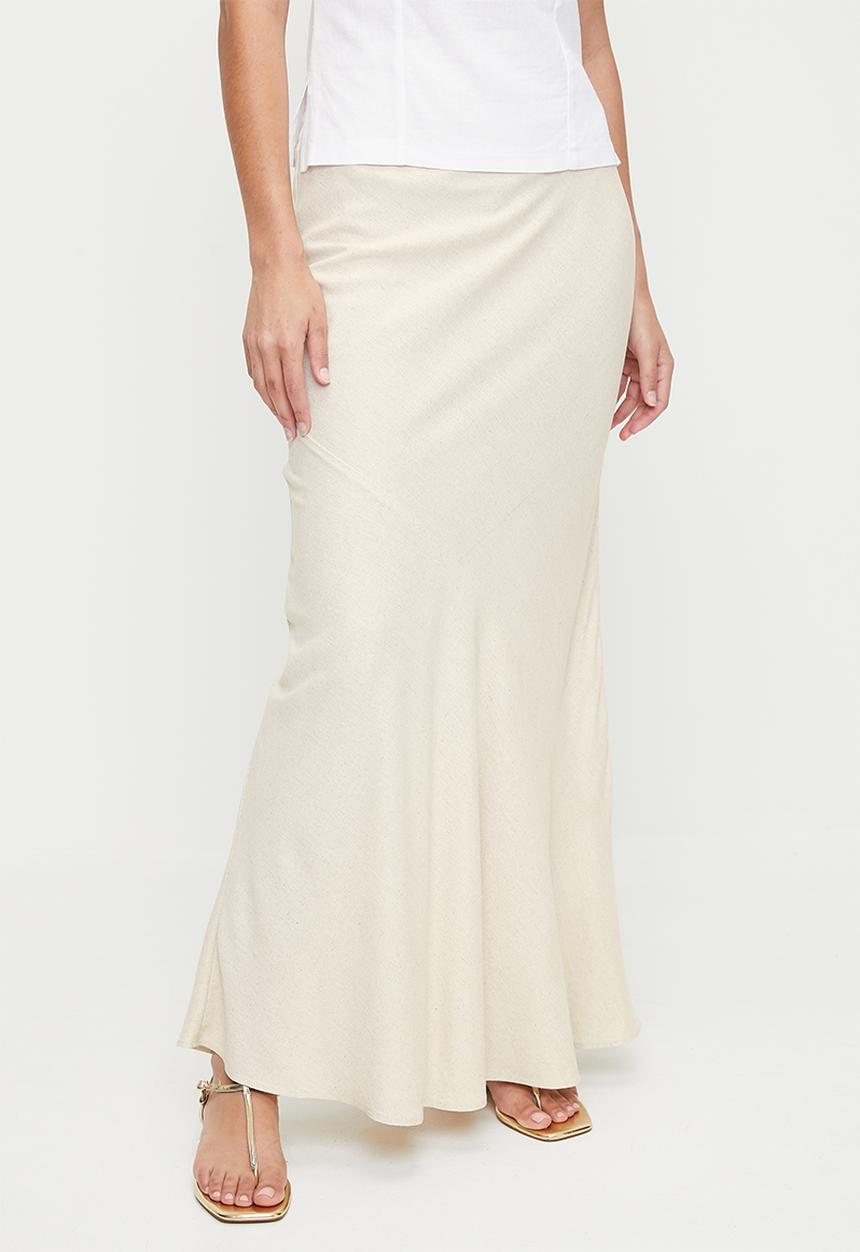 edit - Bias laundered linen maxi slip skirt - stone