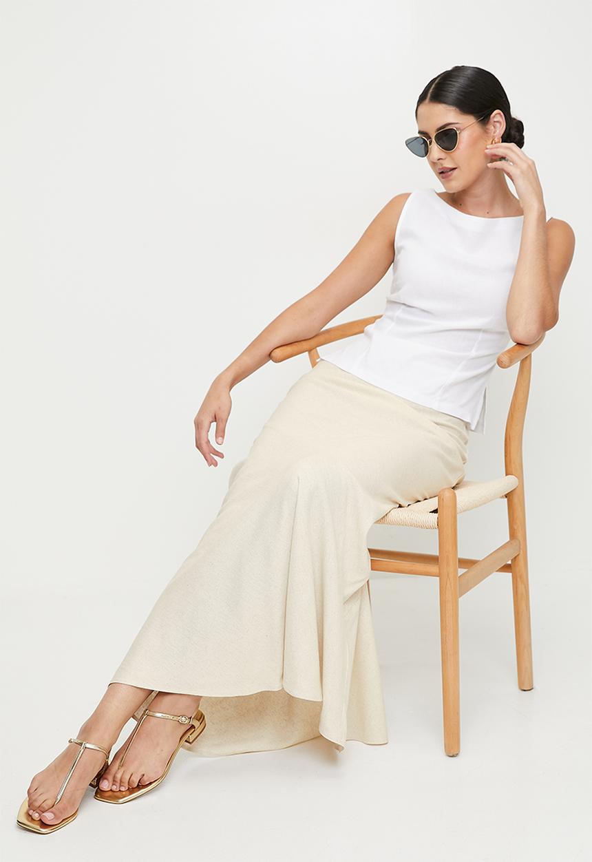 edit - Bias laundered linen maxi slip skirt - stone