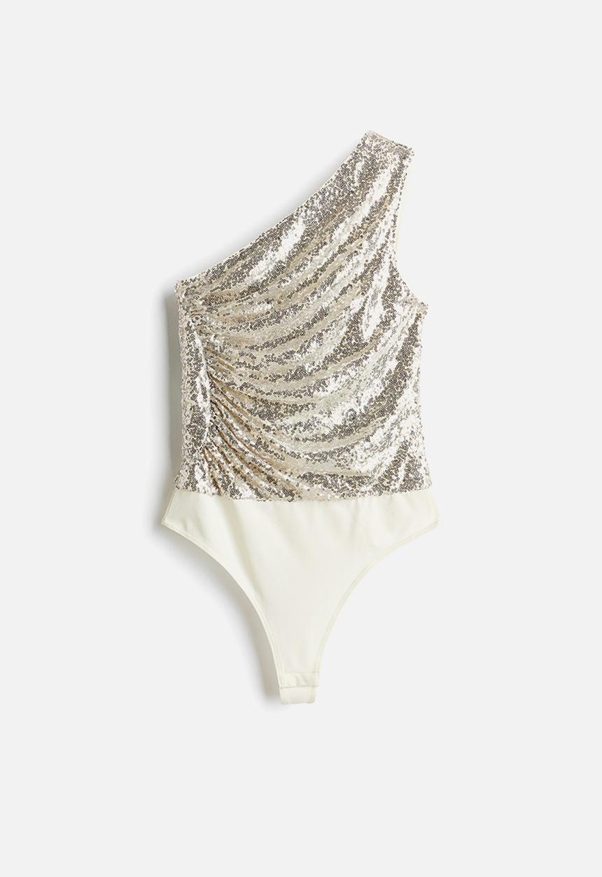 H&M - Sequined one-shoulder body - silver-coloured 