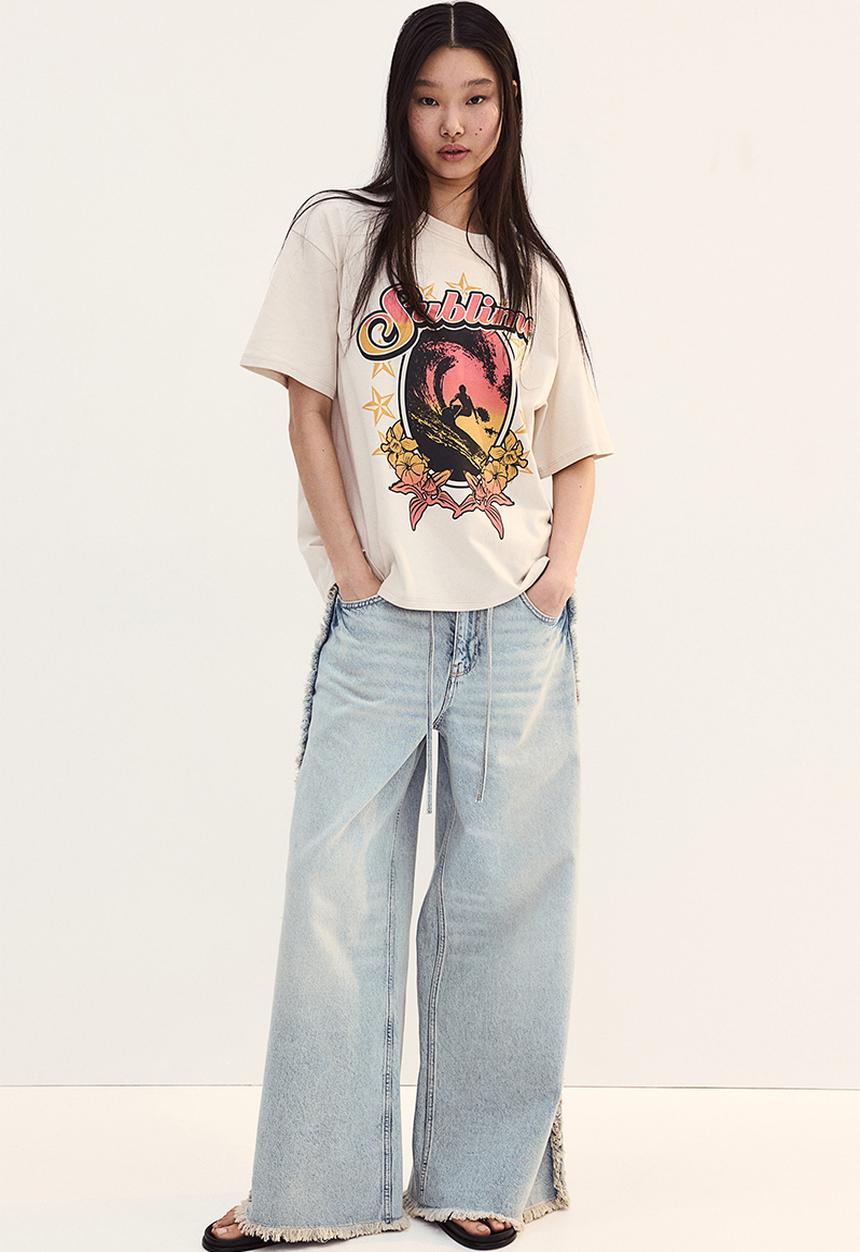 H&M - Oversized printed T-shirt - white,multi