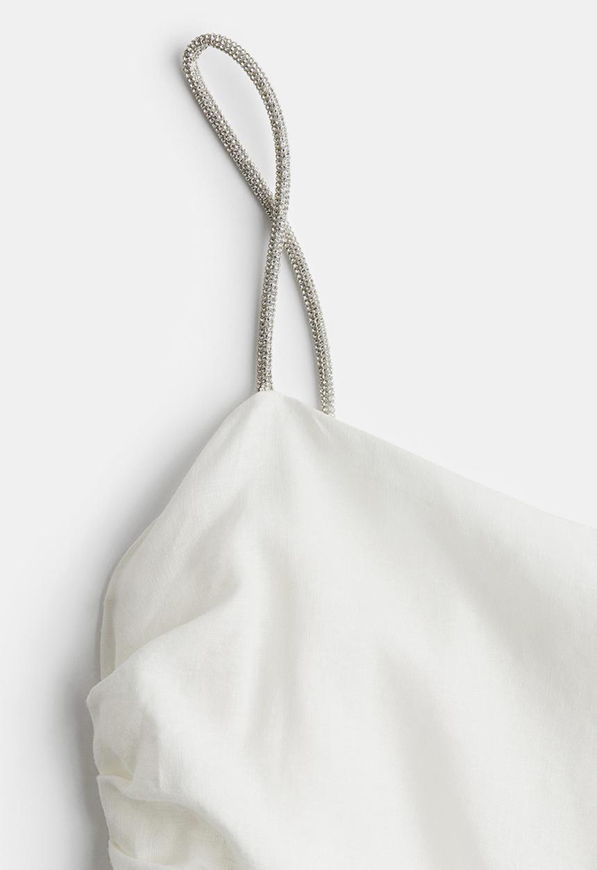 H&M - Linen-blend rhinestone-strap dress - cream