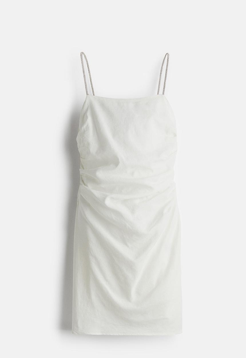 H&M - Linen-blend rhinestone-strap dress - cream