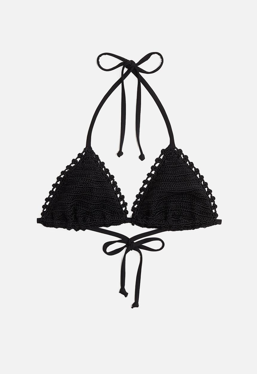 H&M - Crochet-look triangle bikini top - black