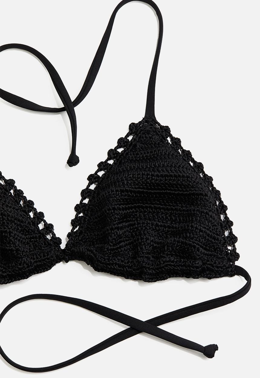 H&M - Crochet-look triangle bikini top - black