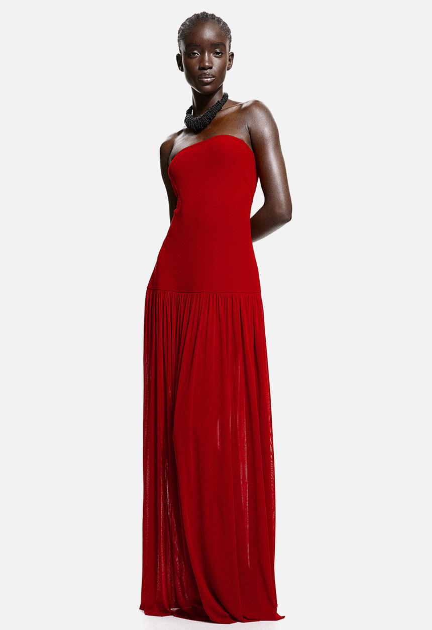 Long bandeau dress - red - 1239043002