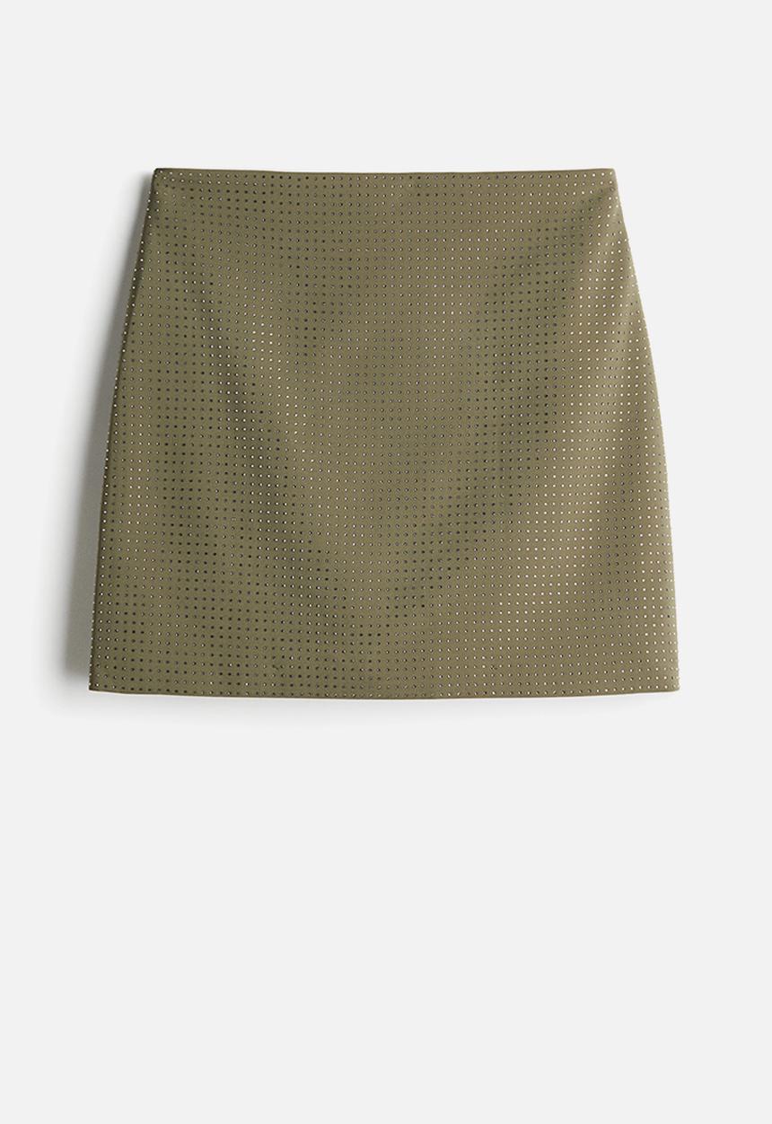 H&M - Rhinestone-embellished mini skirt - khaki green