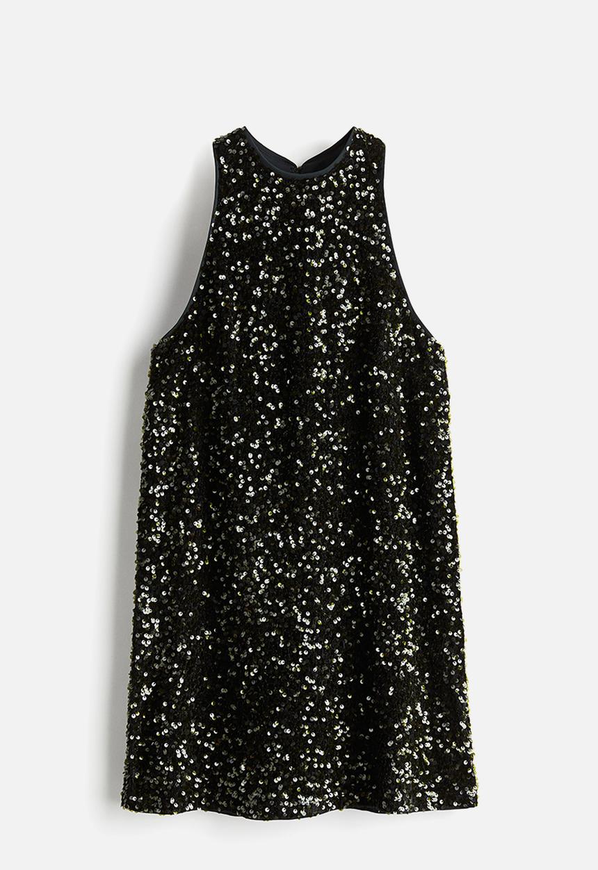 H&M - Sequined sleeveless dress - dark green 