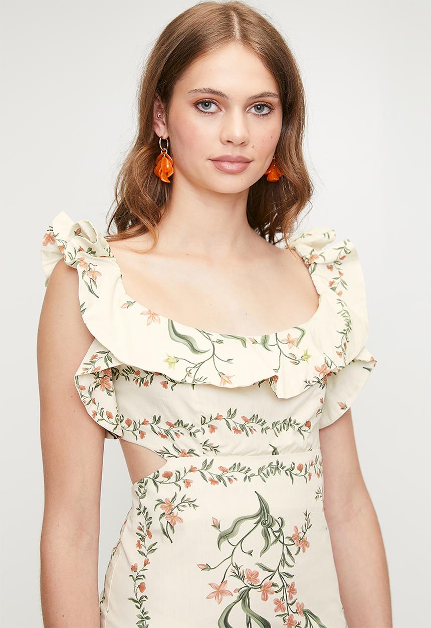 MILLA - Ruffle overlay mini shift dress - botanical tile engineer