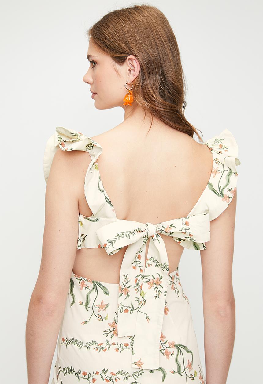 MILLA - Ruffle overlay mini shift dress - botanical tile engineer