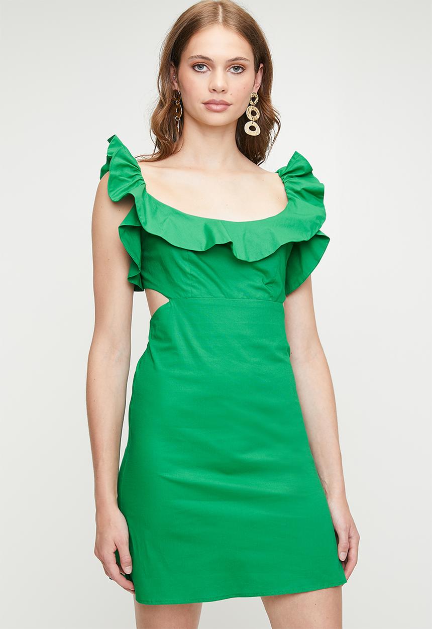 MILLA - Ruffle overlay mini shift dress - jolly green