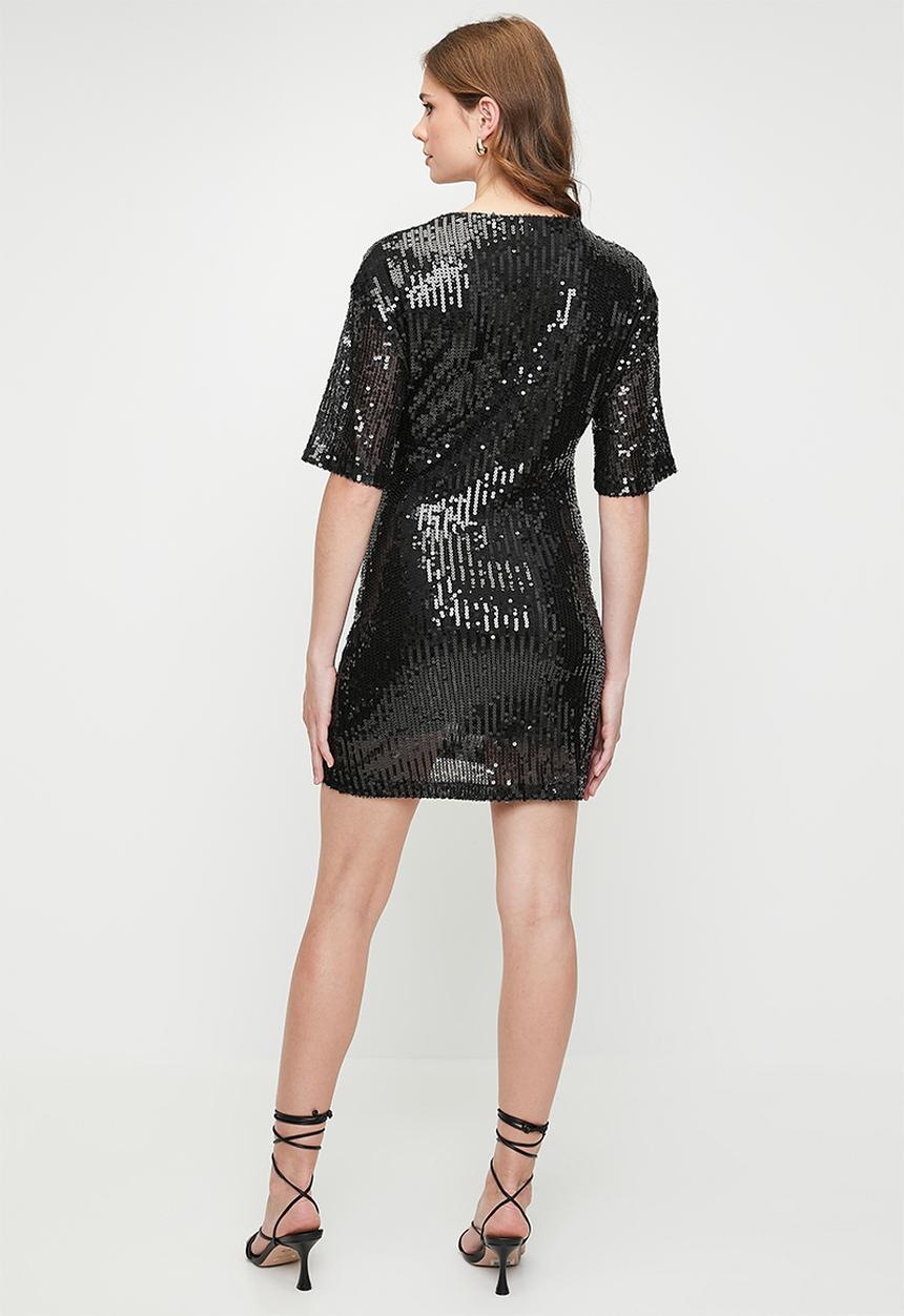 MILLA - Mini Sequin T-shirt Dress - Black