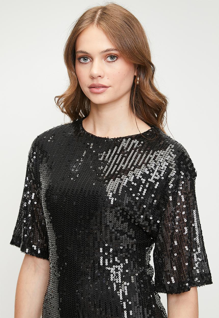 MILLA - Mini Sequin T-shirt Dress - Black