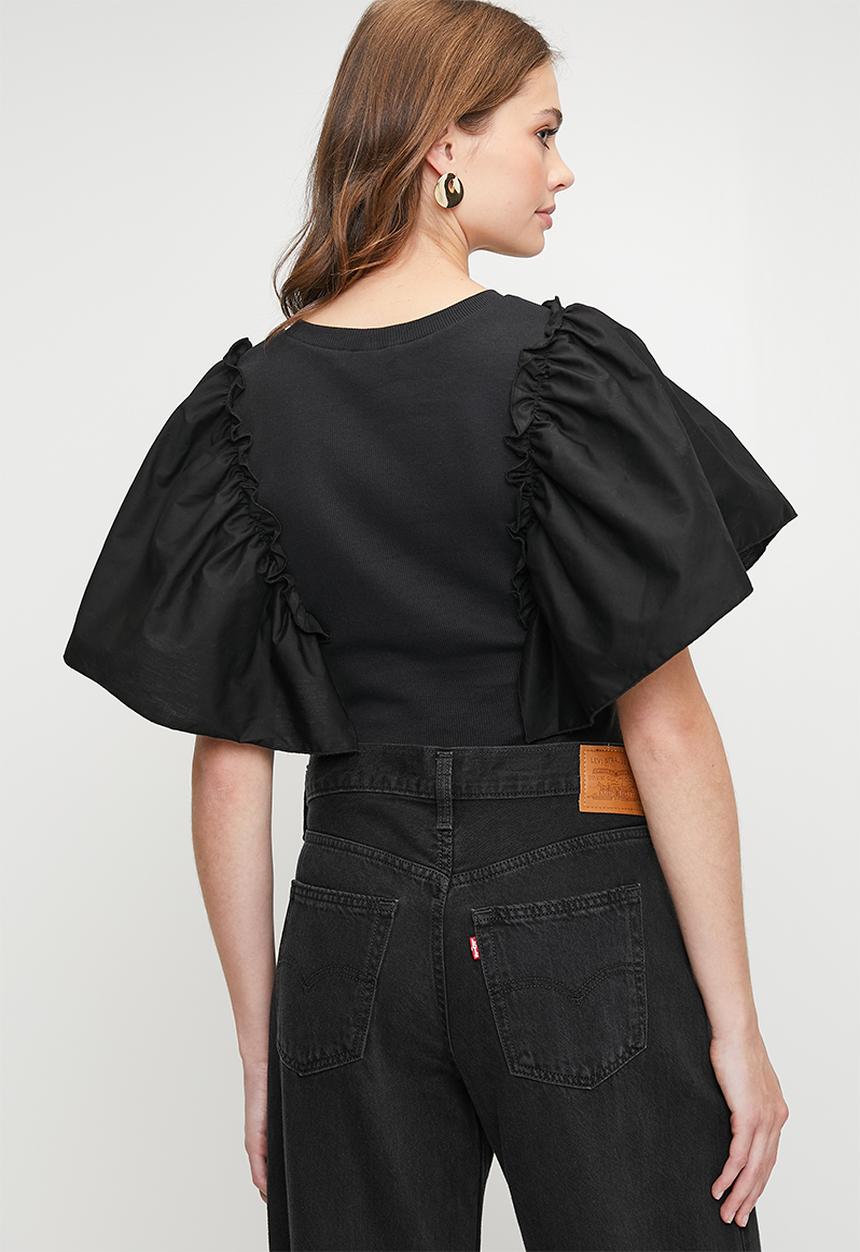 MILLA - Combo ruffle sleeve tee - black