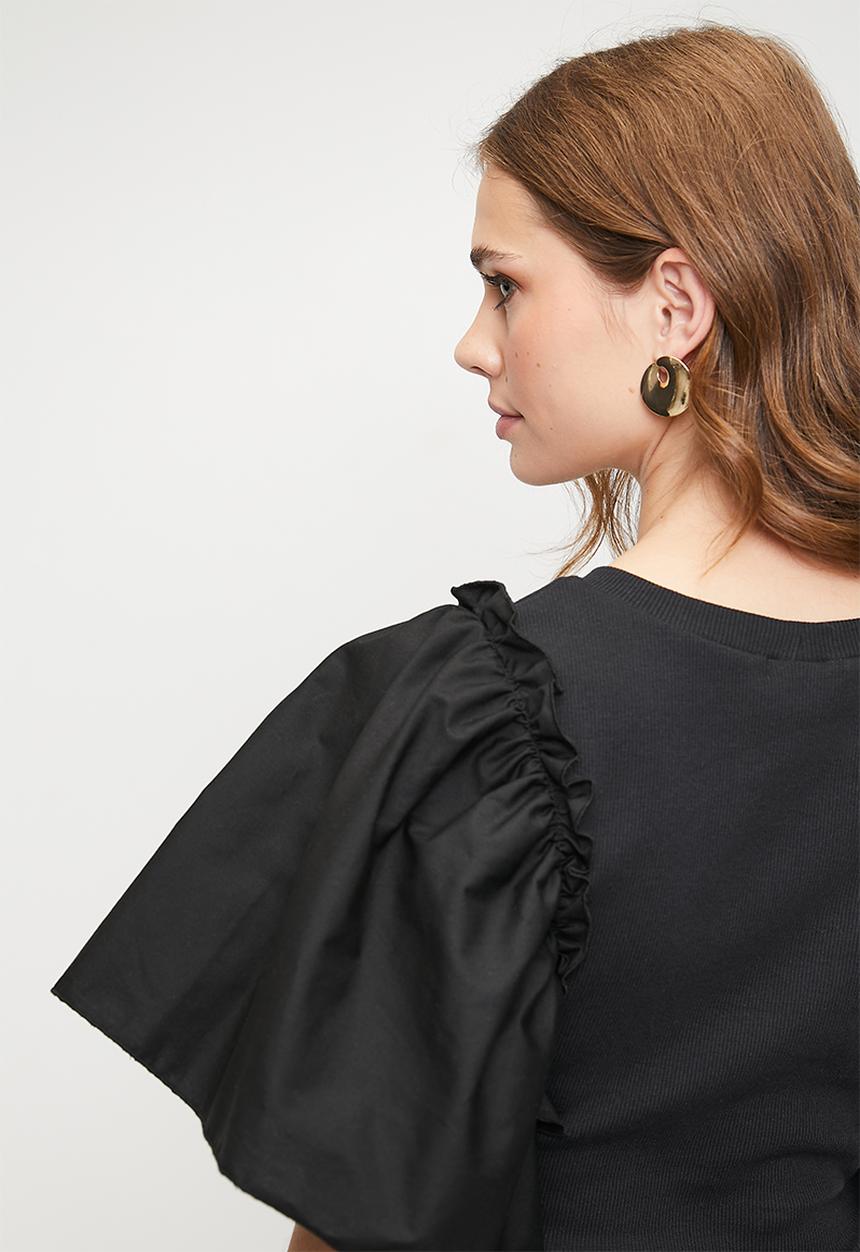 MILLA - Combo ruffle sleeve tee - black