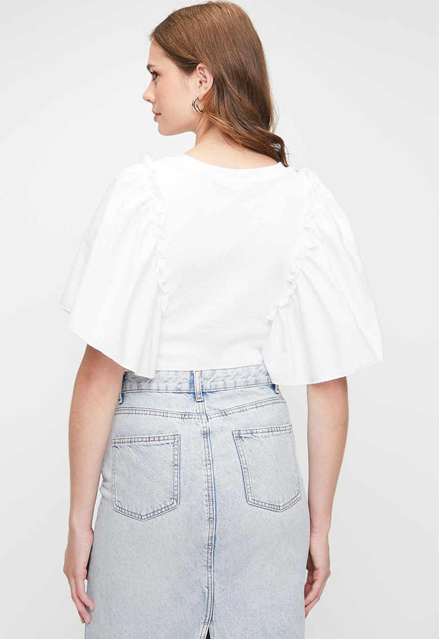 MILLA - Combo ruffle sleeve tee - white
