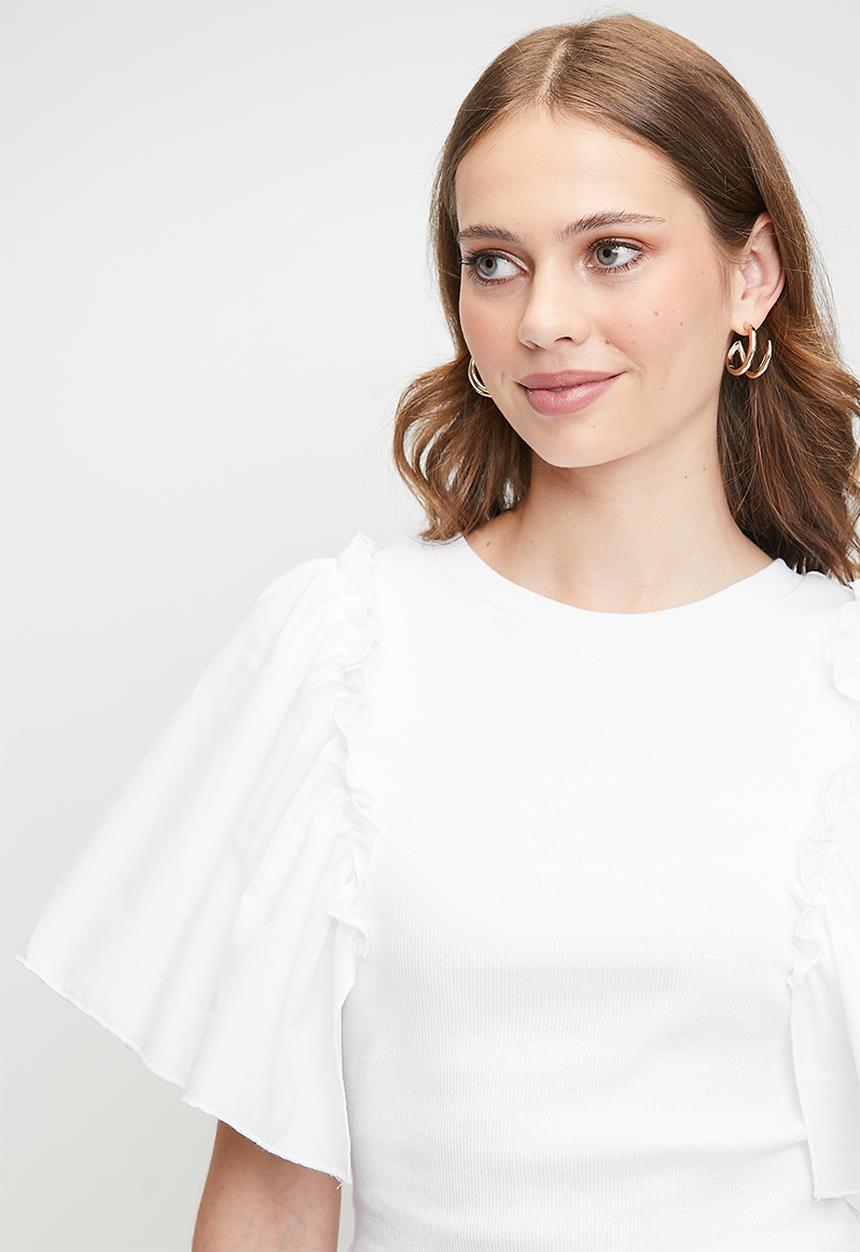 MILLA - Combo ruffle sleeve tee - white