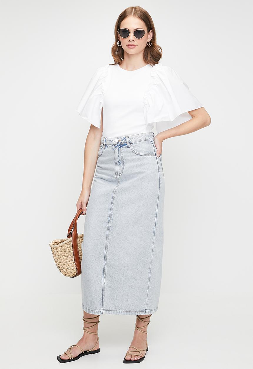 MILLA - Combo ruffle sleeve tee - white
