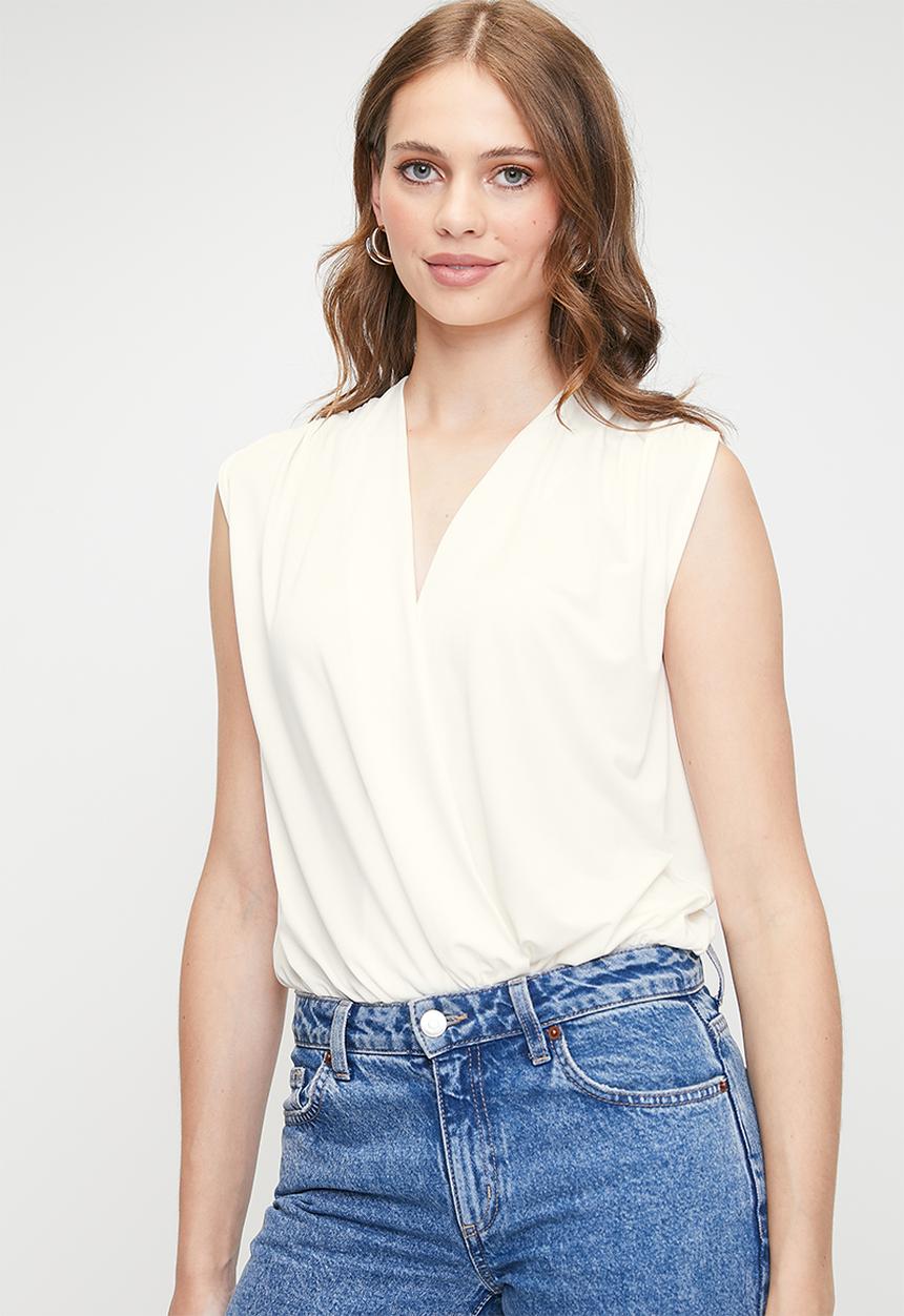 MILLA - V-neck wrap over combo bodysuit - milk