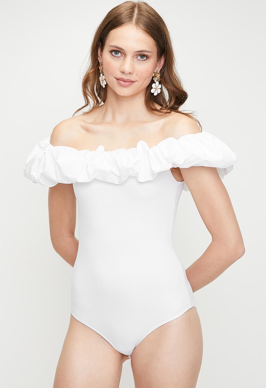 MILLA - Bardot bodysuit bubble combo bodysuit - white