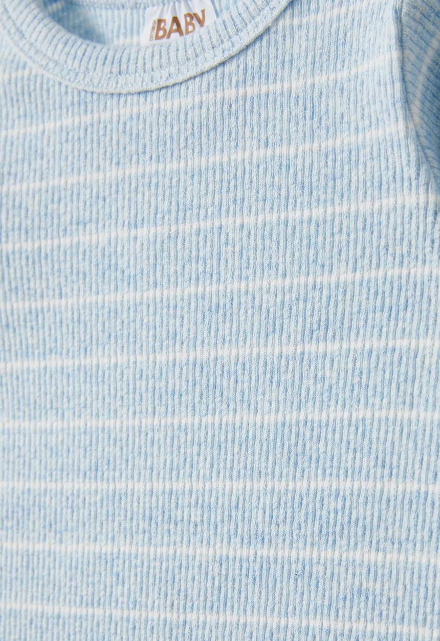 Cotton On - Organic newborn pointelle long sleeve bubbysuit - blue marle/vanilla stripe