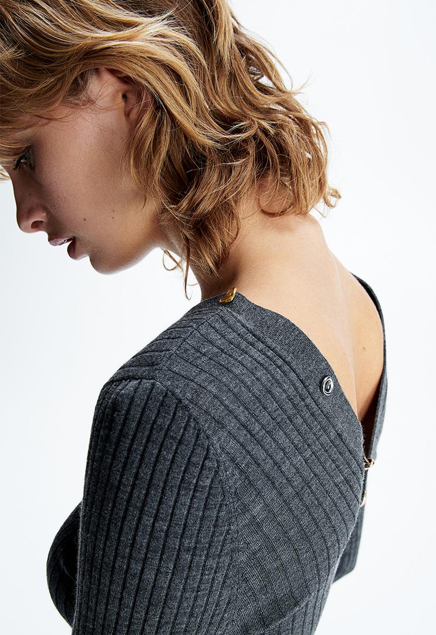 H&M - H&M Studio: Statement-button wool cardigan - dark grey marl