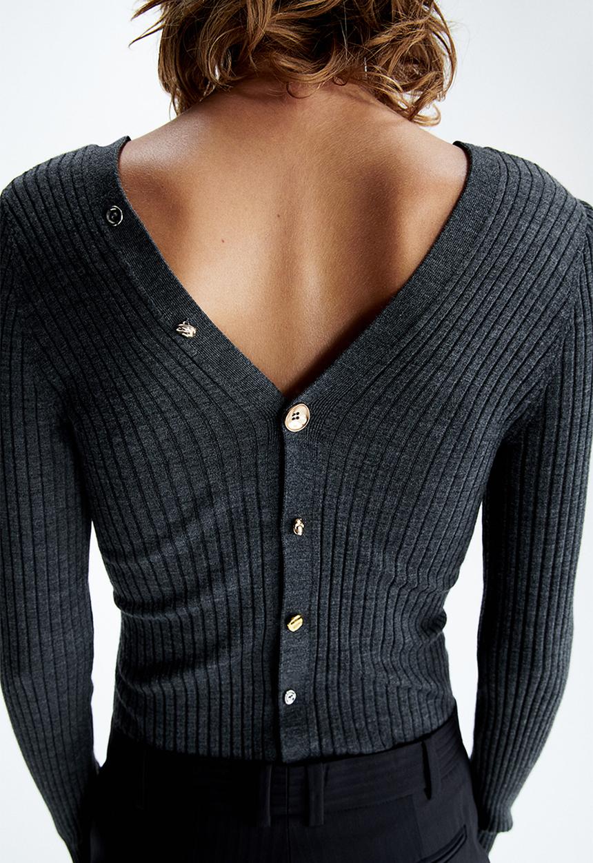 H&M - H&M Studio: Statement-button wool cardigan - dark grey marl