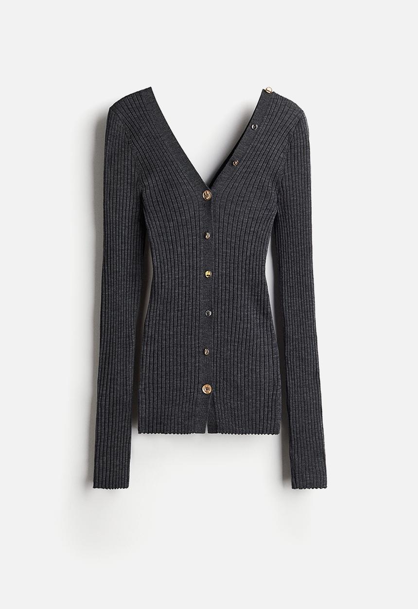 H&M - H&M Studio: Statement-button wool cardigan - dark grey marl