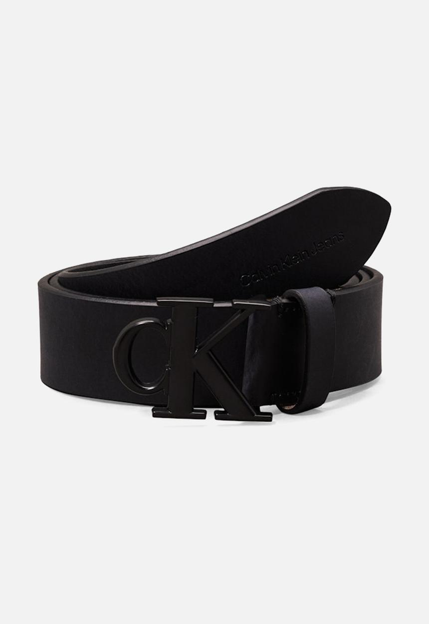 Calvin Klein - Round mono plaque lthr belt 35mm -  black
