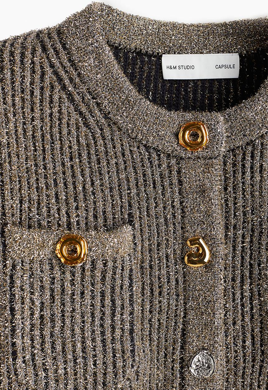 H&M - H&M Studio: Cropped glittery cardigan - silver-coloured gold-coloured