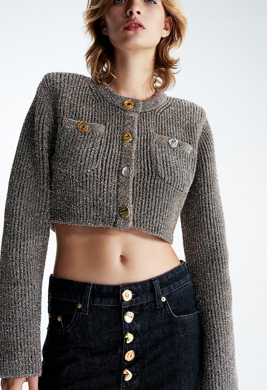 H&M - H&M Studio: Cropped glittery cardigan - silver-coloured gold-coloured