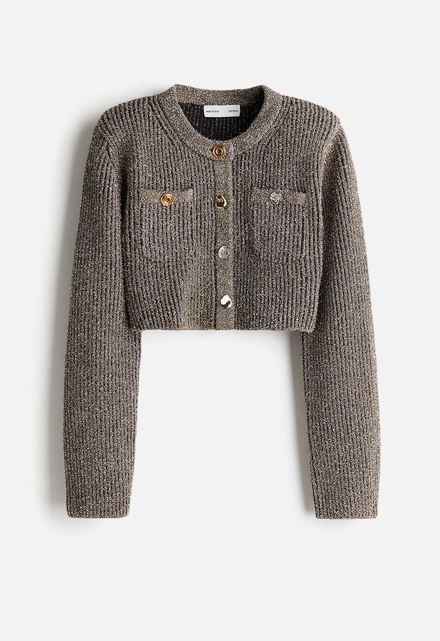H&M - H&M Studio: Cropped glittery cardigan - silver-coloured gold-coloured