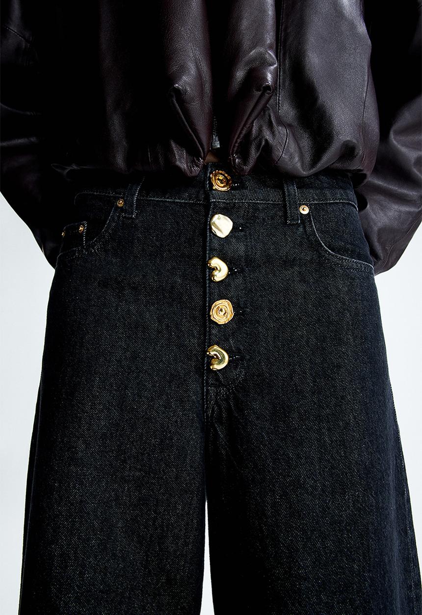H&M - H&M Studio: Wide statement-button jeans - black 