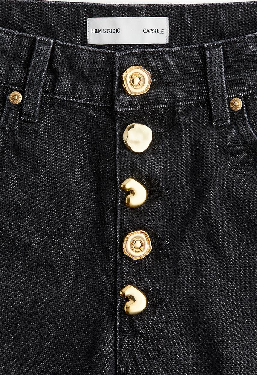 H&M - H&M Studio: Wide statement-button jeans - black 