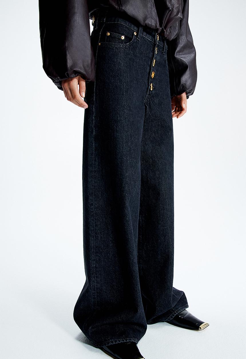 H&M - H&M Studio: Wide statement-button jeans - black 