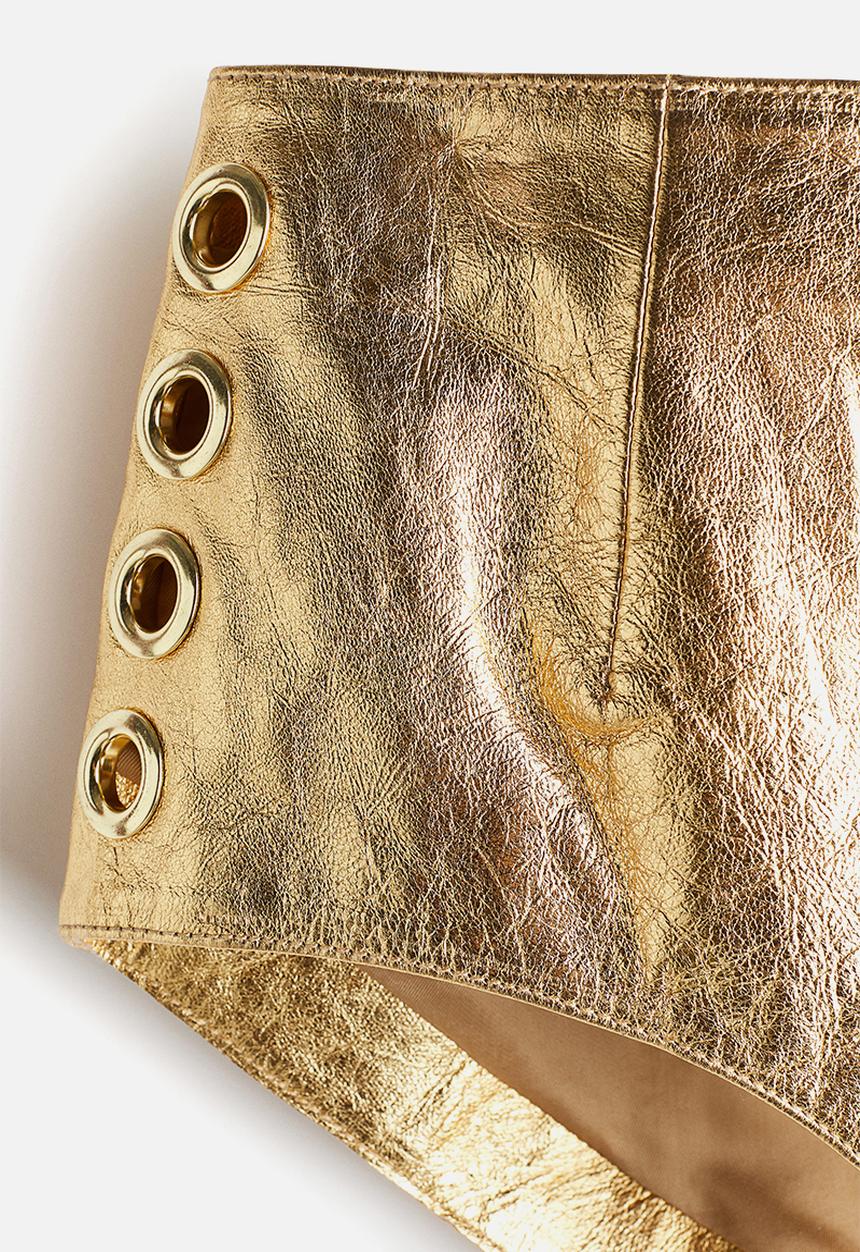 H&M - H&M Studio: Eyelet-detail leather mini shorts - gold-coloured
