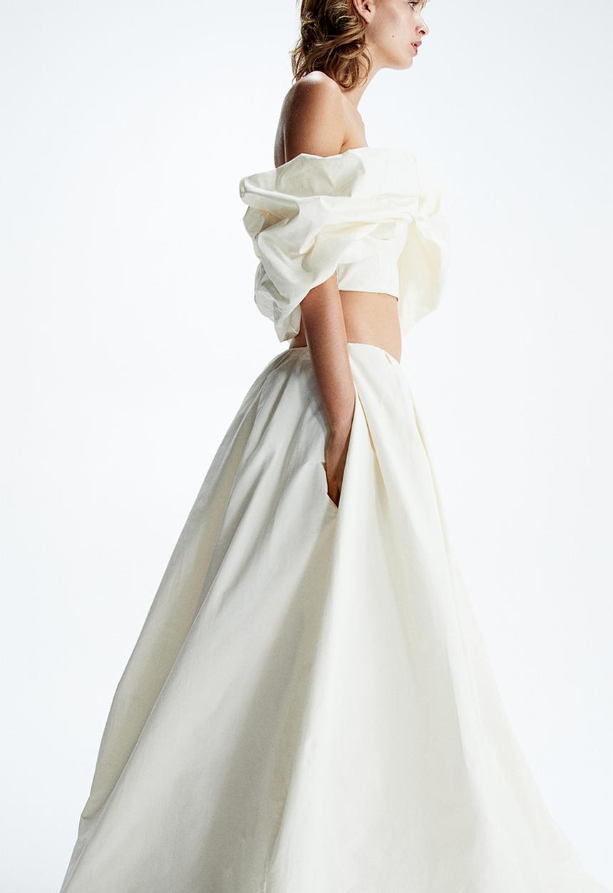 H&M - H&M Studio:Bubble-hem off-the-shoulder top - cream