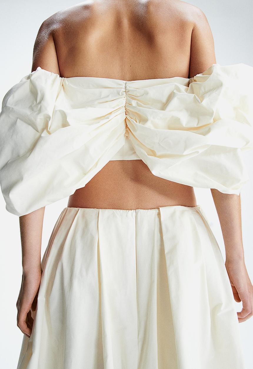H&M - H&M Studio:Bubble-hem off-the-shoulder top - cream